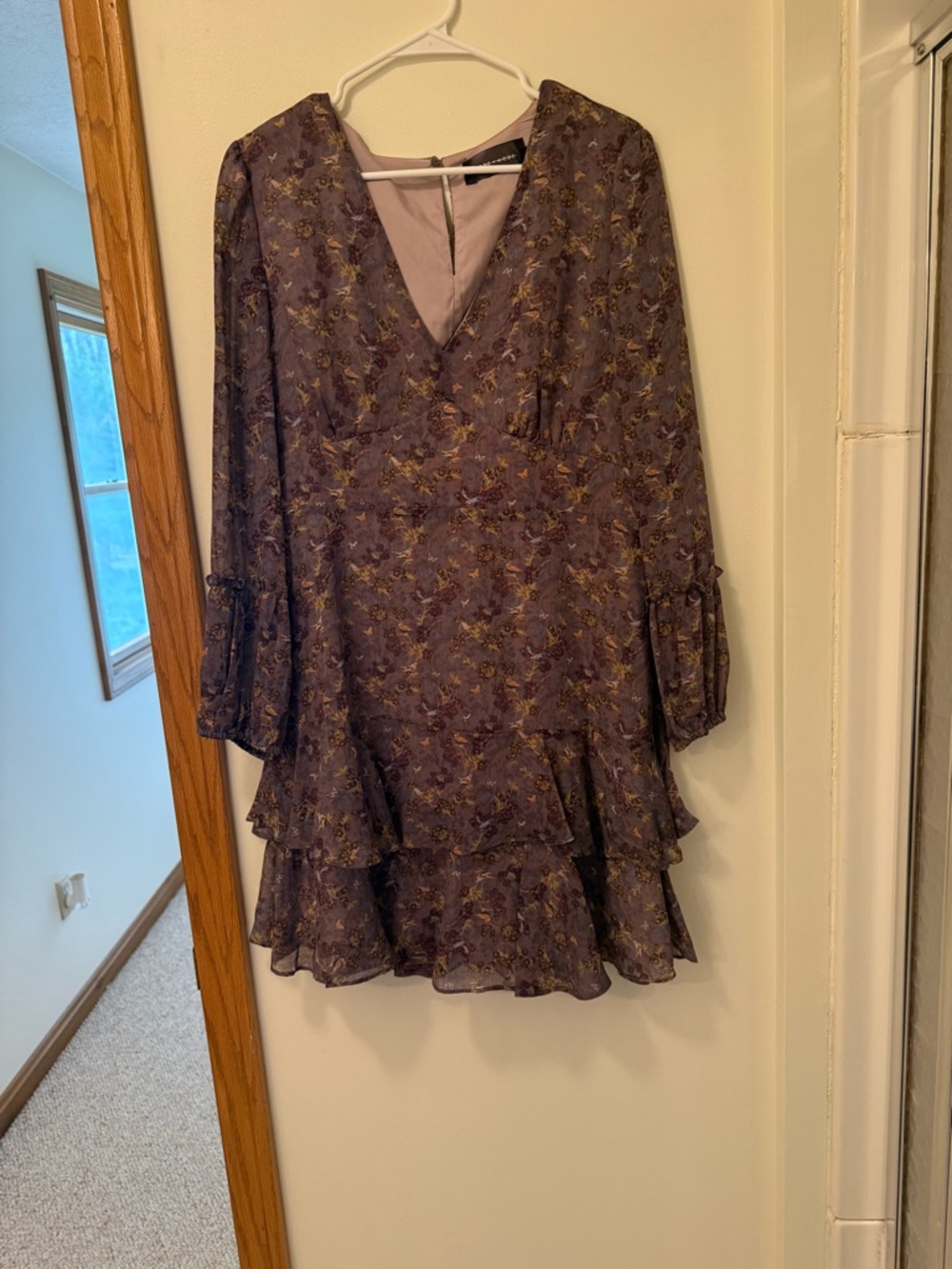 Long Sleeve Purple Floral Tiered Dress